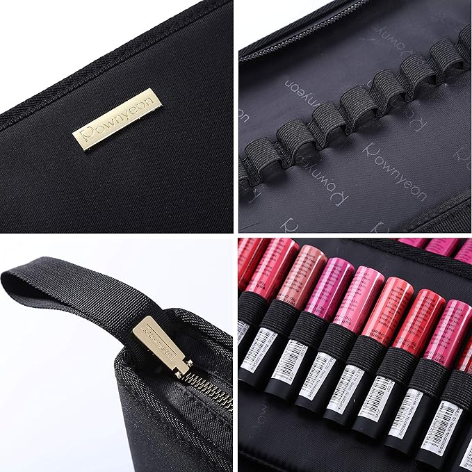 ROWNYEON Lipstick Organizer Case Lipstick Holder Portable Lipstick Bag Travel Makeup Bag Cosmetic Case Large Capacity Lipstick Carrying Case Makeup Artist Lip Gloss Storage Bag