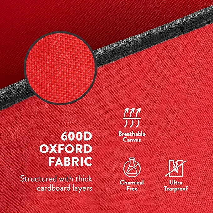 Zober Christmas Ornament Storage Box - Stores 64 Ornaments - Non-Woven, Tear- Proof Christmas Ornament Storage Containers - 3 Inch Cube Compartments - Red