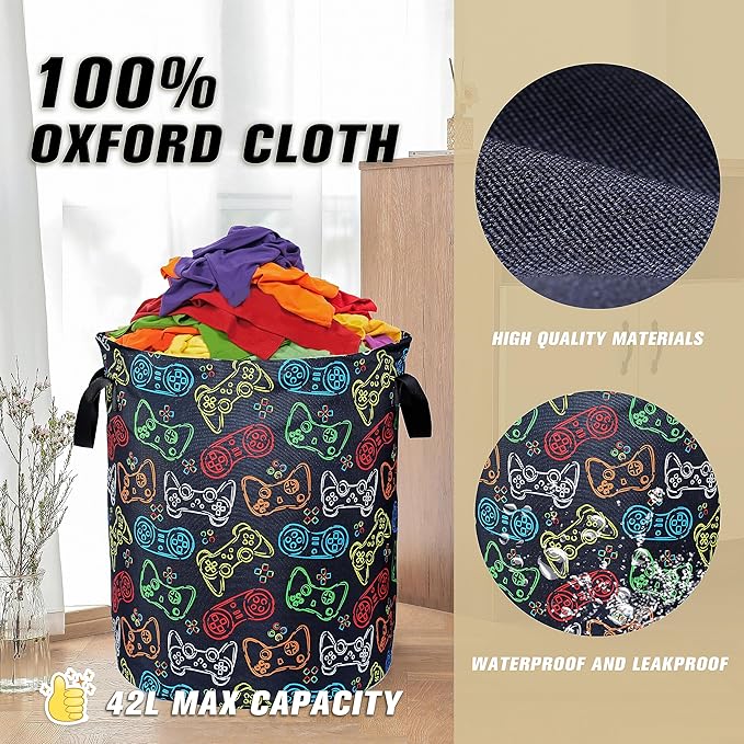 Color Game Machine Laundry Basket Funny Foldable Waterproof Oxford Cloth Tote Bag Laundry Hamper Clothes Storage Bucket Toy Organizer For Bathroom/Laundry Storage/Bedroom Storage Basket 17.7x13.7