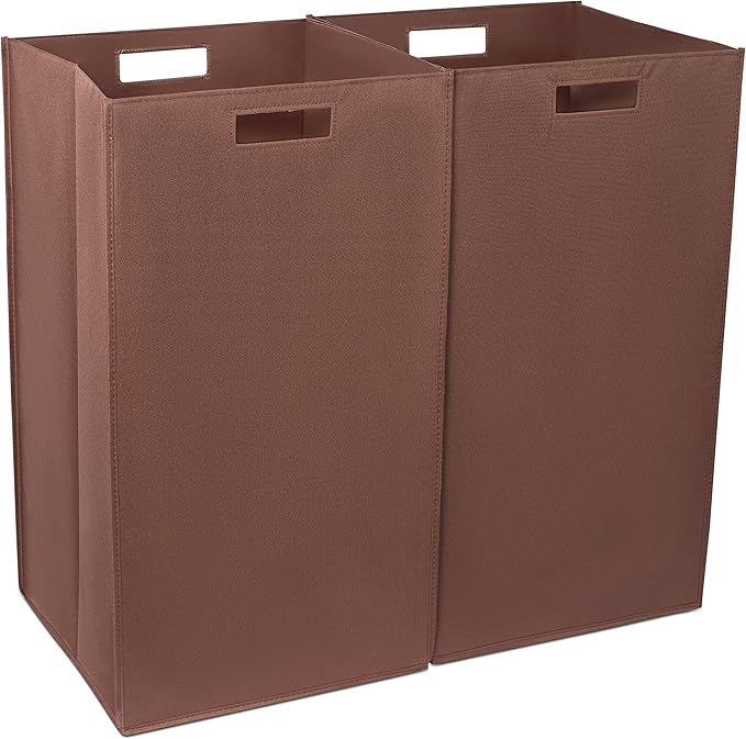 Internet's Best Collapsible Laundry Hamper - Set of 2 - Dirty Clothes Sorter with Handles - Magnetic Side - Easy Storage - Folding - Brown